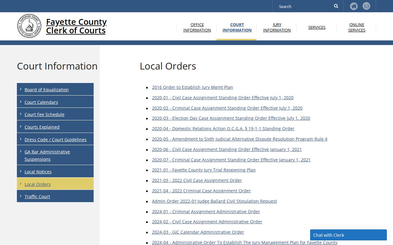 Fayette County civil docket local assignment orders