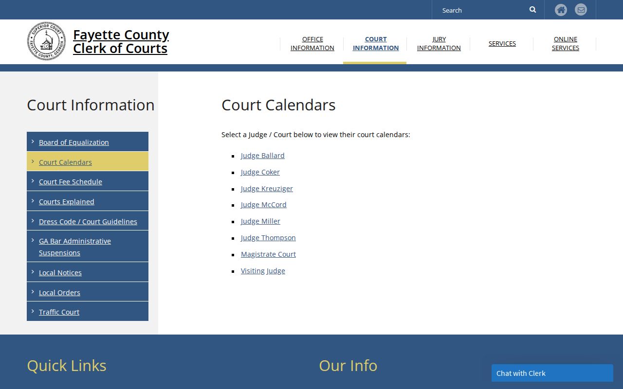 Fayette County court dates judge calendar directory