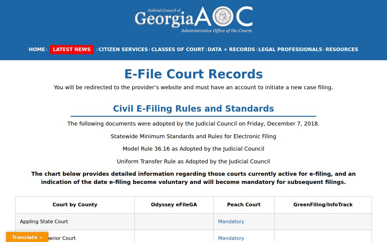 Georgia court e-filing providers relevant to Fayette County records