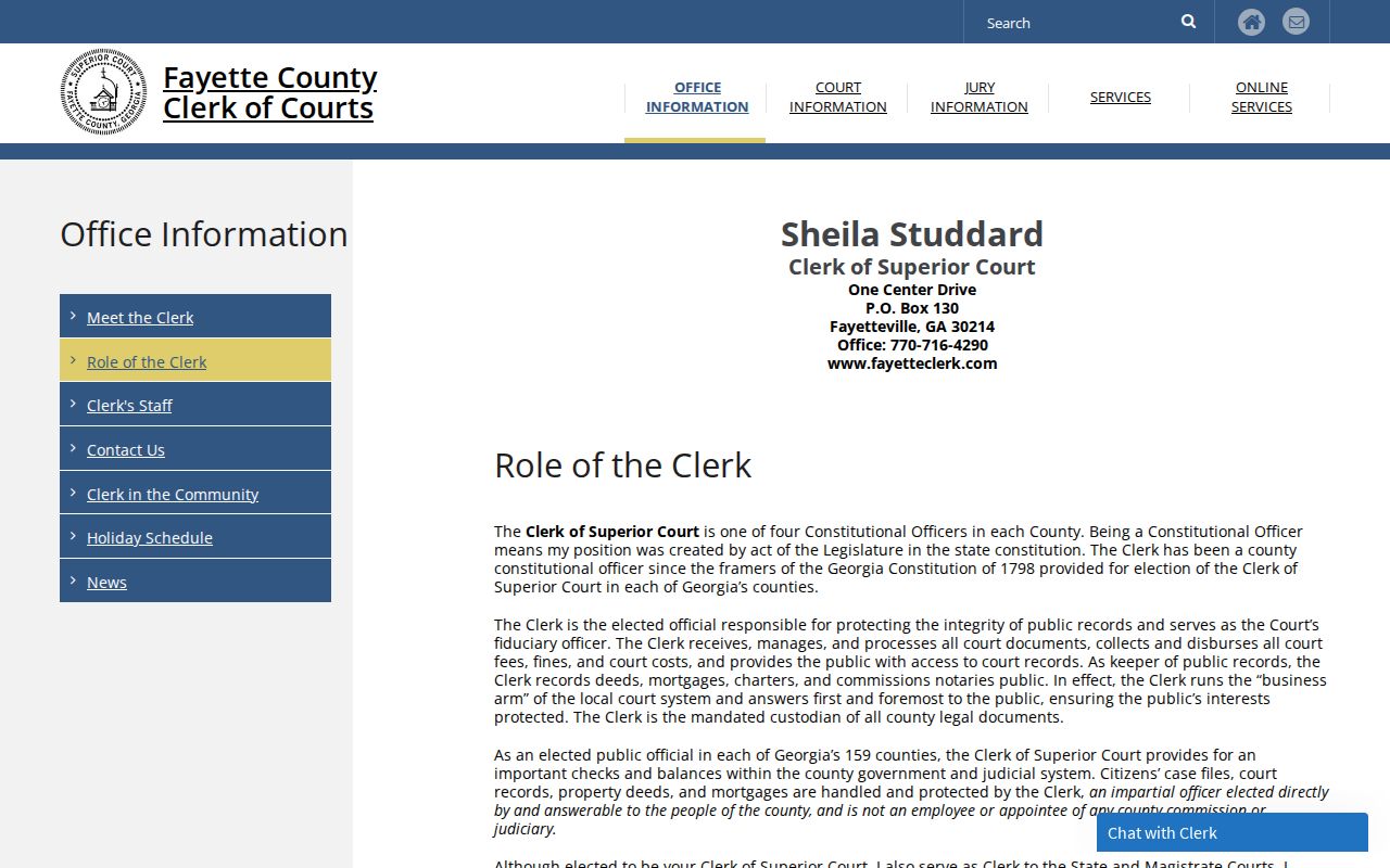 Fayette County Clerk role as custodian of Superior State and Magistrate records