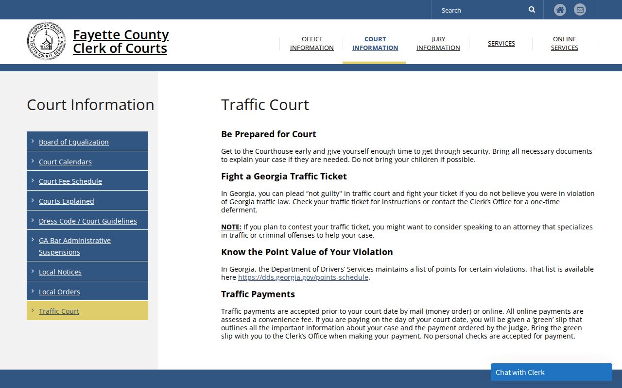 Fayette County State Court traffic instructions and citation procedures
