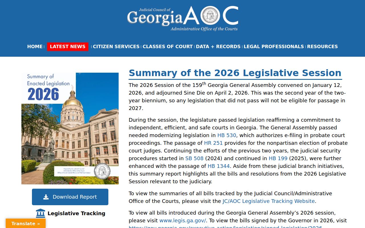 Georgia enacted judicial legislation affecting court administration in 2026
