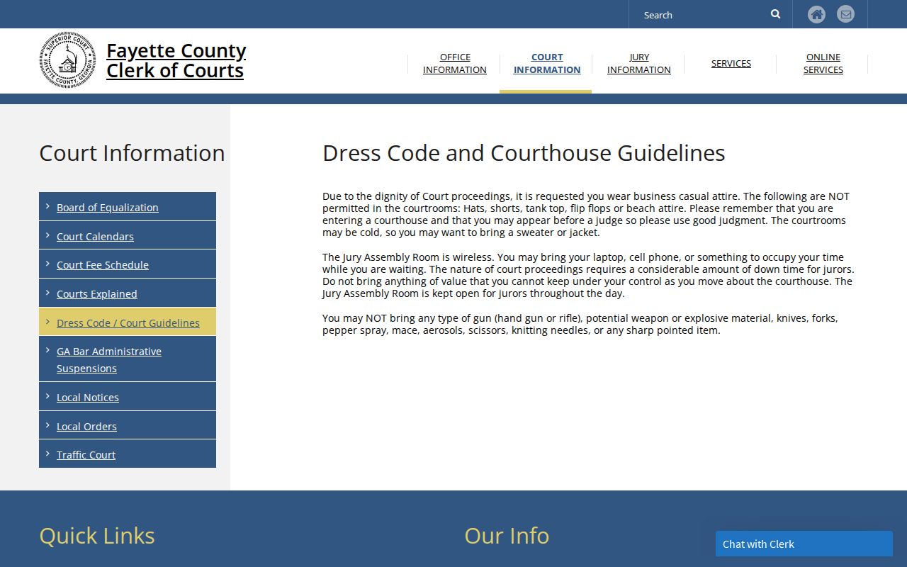 Fayette County court security attire and attendance guidelines