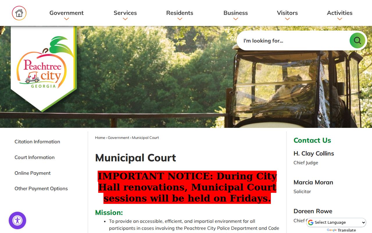 Peachtree City court docket municipal court overview
