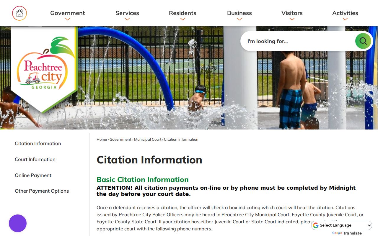 Peachtree City court docket citation guidance
